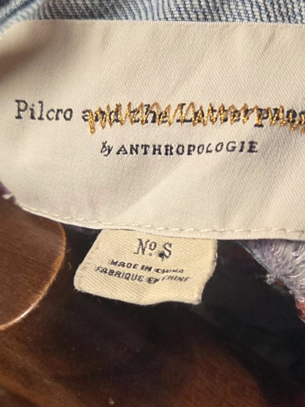 Anthropologie Pilcro Letterpress Amore Embroidered Floral Denim Jacket Sz Small - Picture 2 of 5